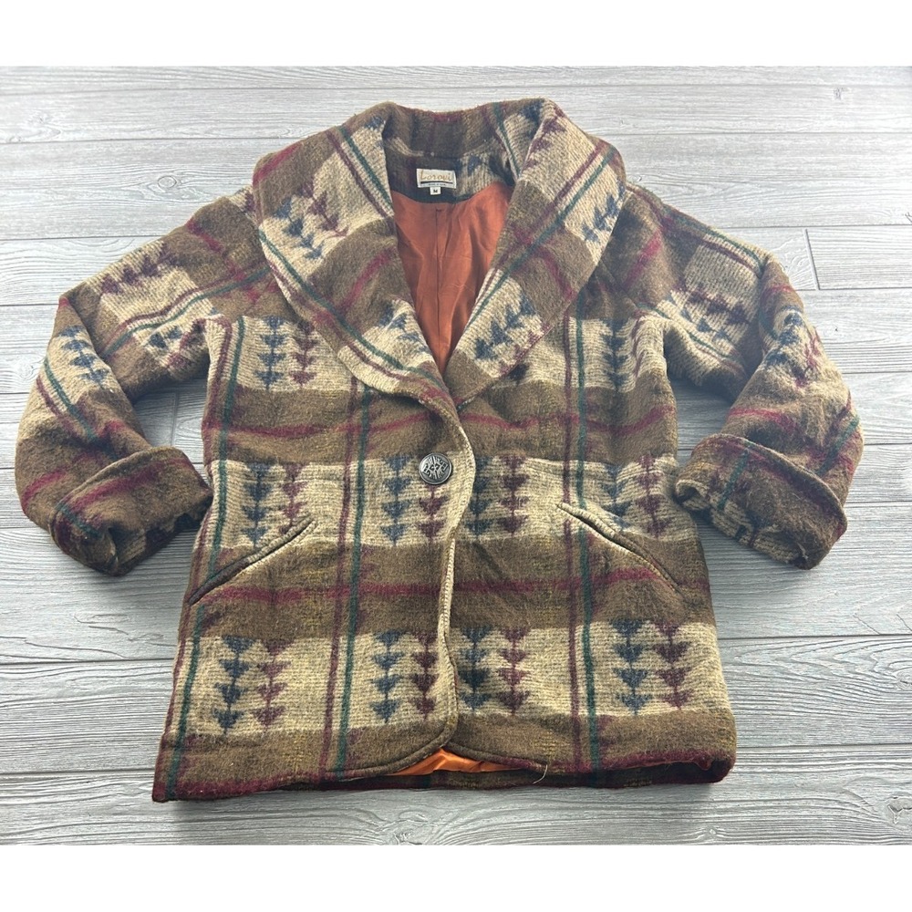 Vintage Lorovi Aztec Western Print  Wool Blend Coat Jacket Women Medium
